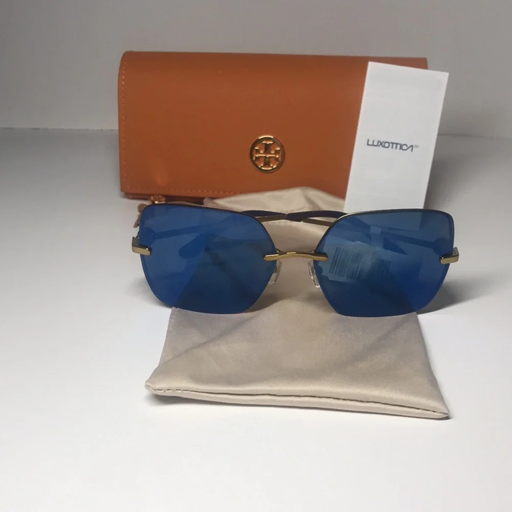 New Authentic Tory Burch TY6080 Blue Sunglasses with Orange Case